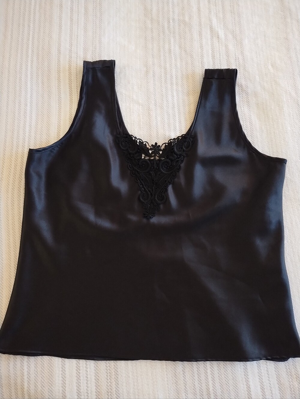 Escapades Vintage Black Suit Camisole Tank With Lace Detail on Front - Medium